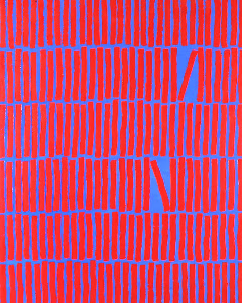 Tableau abstrait de la série Bleu & Rouge jouant avec une tension visuelle entre bleu et rouge